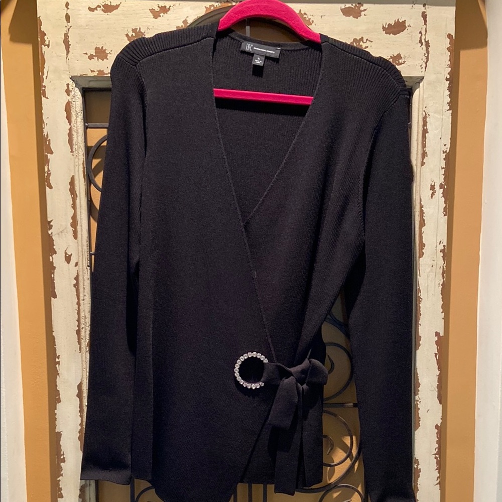 INC NWT $89.50 Elegant Black Sweater with Rhinestone Accent